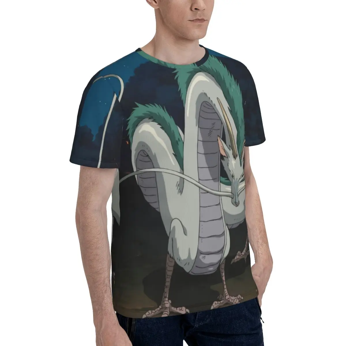 Футболка с рисунком дракона надписью Haku |