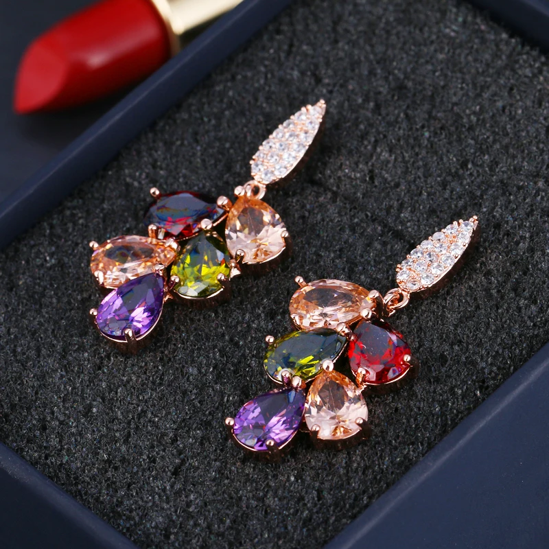 

SUGO Classic Hot Sale Multicolor Water Drop with Micro-set Zircon Earrings for Charming Women Beautiful Valentine's Day Present