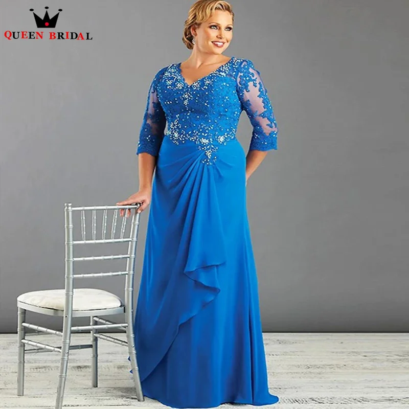 

Exquisite Blue Mother Of The Bride Dresses Three Quarter Plus Size Chiffon Lace vestido madre del novio boda 2023 Custom DT71