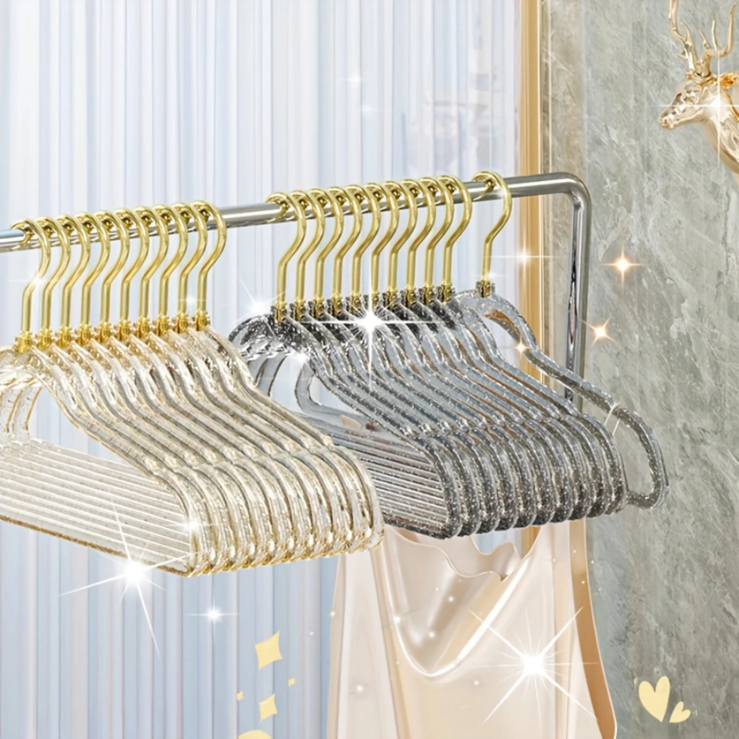 10pcs Premium Crystal Clear Plastic Glitter Hangers - Non-Marking Non-Slip Thickened and Traceless Space-Saving Closet Orga