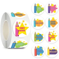 star pencil sticker for kids 50 500pcs round cute classroom teacher encouragement praise student cartoon reward children sticker