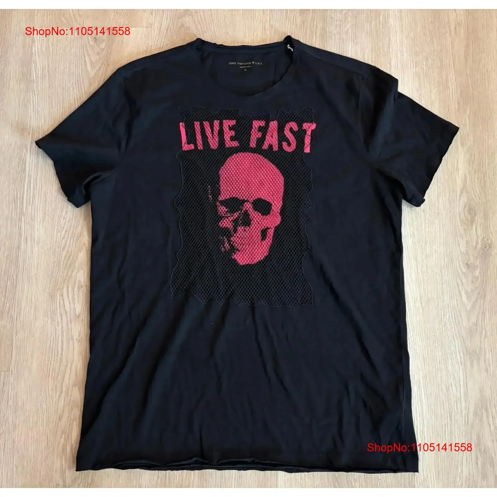 Фото Новая мужская футболка с черепом NWT John Varvatos USA XL Black Live Fast Fishnet, редкая винтажная стираная дышащая мужская мягкая универсальная футболка №1