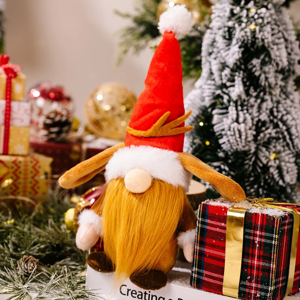 

Christmas Plush Doll Striped Long Hat Yellow/Green Whiskers Dressing Home Decoration Xmas Faceless Gnome Stuffed Toy