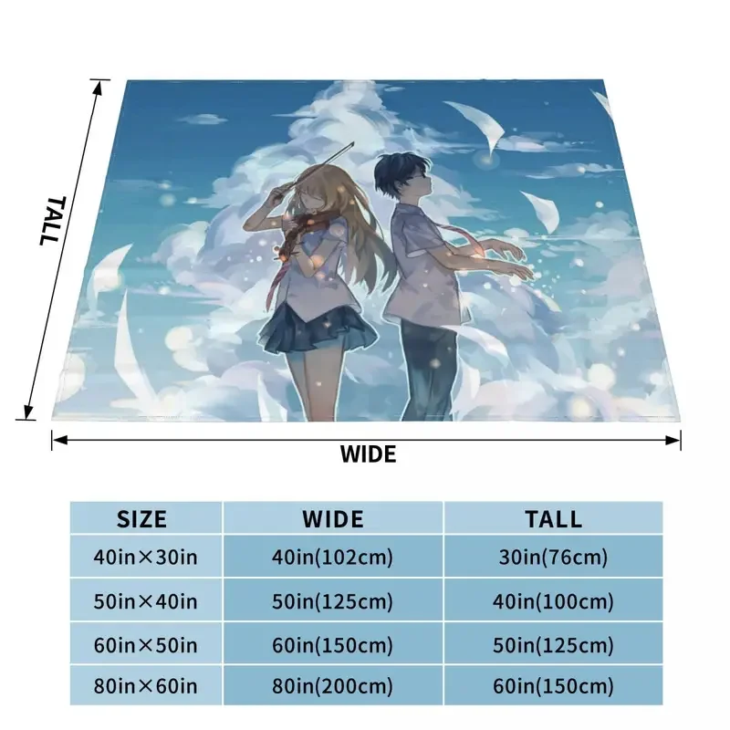 Одеяло Your Lie в апреле Фланелевое украшение аниме Miyazono Kaori дышащее сверхмягкое