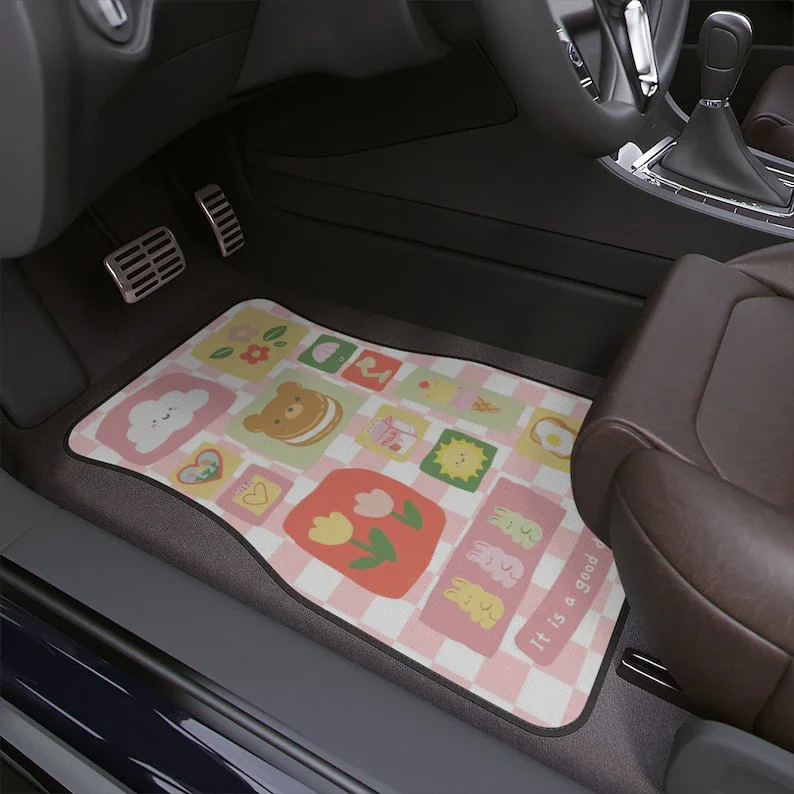 

Kawaii Pink Aesthetic Car Floor Mat, Y2k Car Floor Mat,Cute Car Accessories for woman, Aesthetic pastel checker car mat, Cute Ca