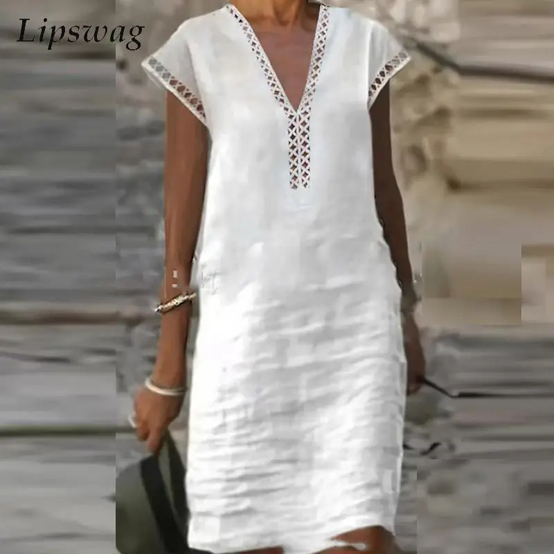 

Женское платье-пуловер с V-образным вырезом, из хлопка и льна