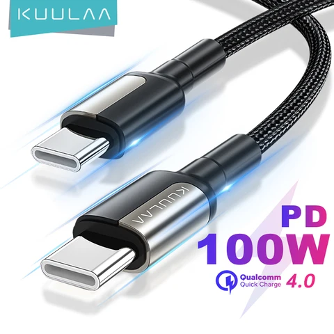 KUULAA USB C — USB Type C Кабель PD 100 Вт для быстрой зарядки для Samsung S10 S9 MacBook iPad Huawei Кабель для быстрой зарядки USBC