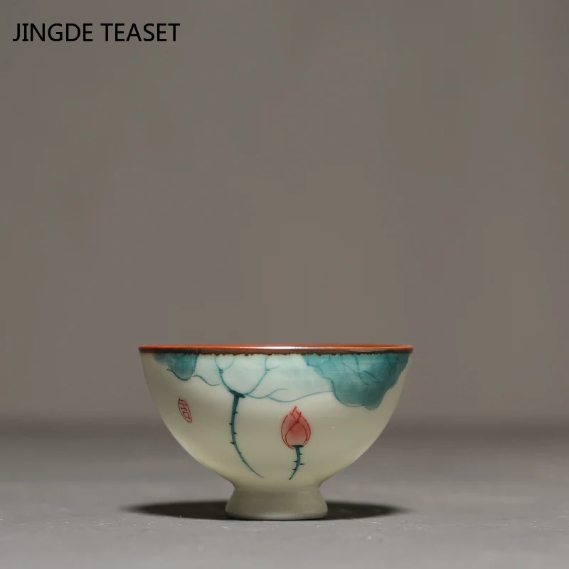

Китайская керамическая чайная чашка с рисунком лотоса, чайная чашка, мастер-чашка, персональная чайная чашка, маленькая чайная чашка, дорож...