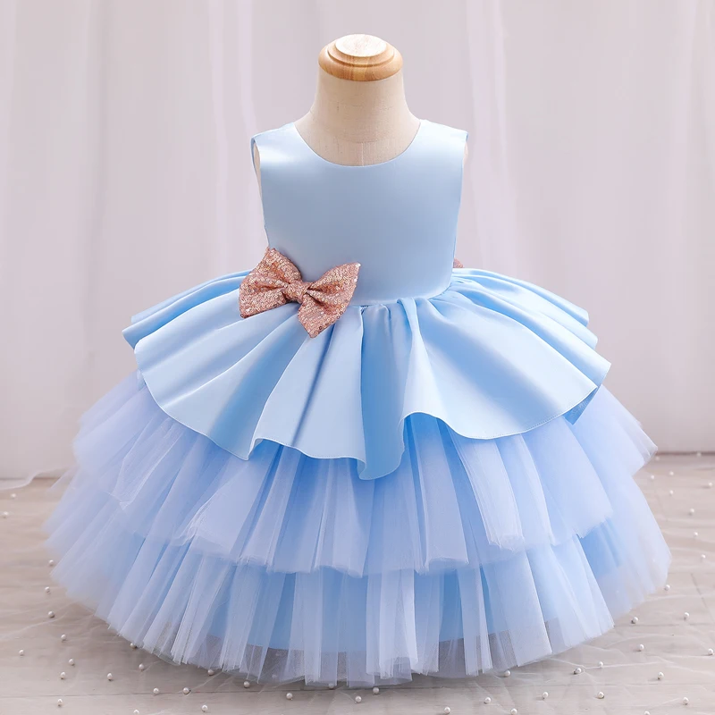 

Toddler gauze pompadour Princess dress bow color matching dress dress Christmas show wedding seaside # M188