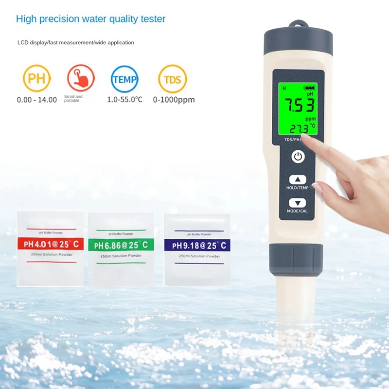 Ручка для проверки качества воды 3 в 1 измеритель pH TDS/PH/TEMP многопараметрический