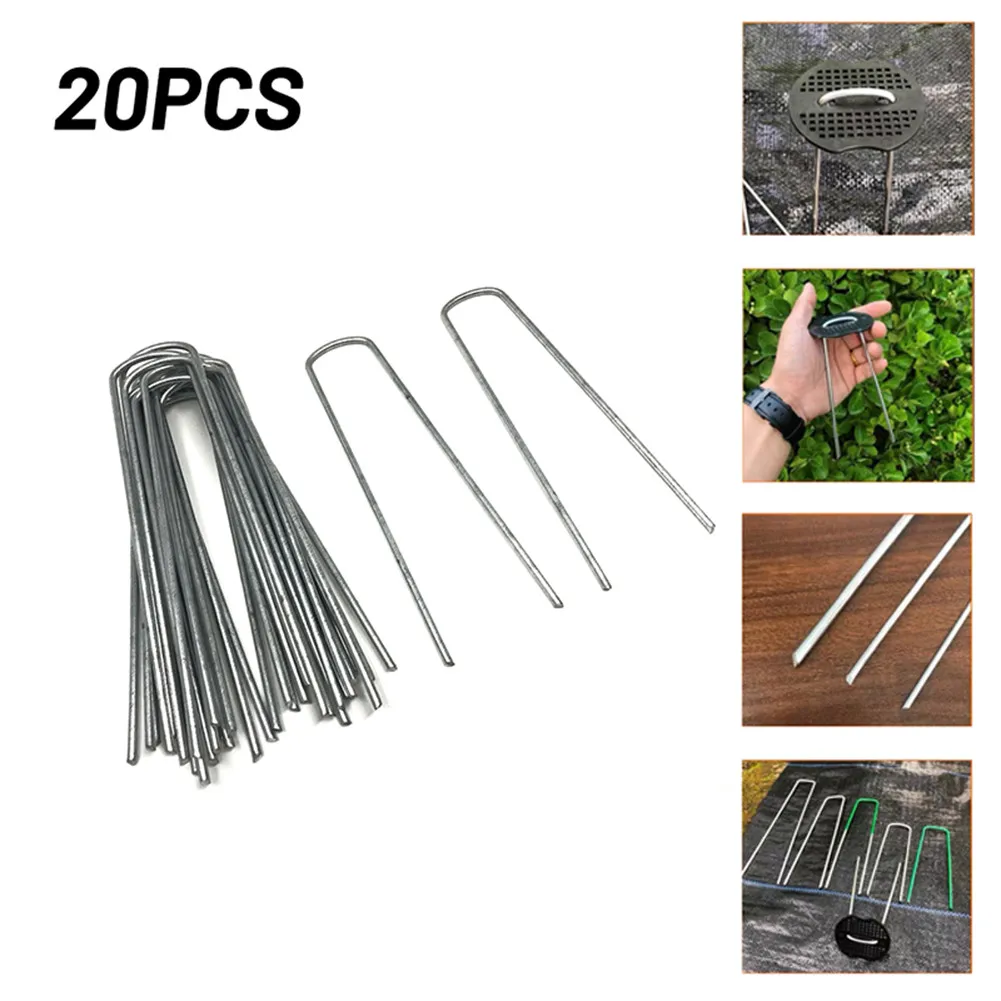 20pcs U-shaped Ground Nail Tent Pegs For Cho Weeding Fabrics Ground Tissue Hoses Cables Galvanized Steel U-shaped Ground Nail