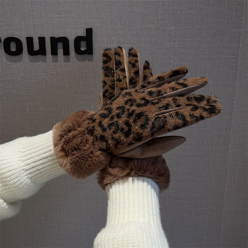 

Женские зимние флисовые перчатки для вождения с леопардовым принтом, 2023