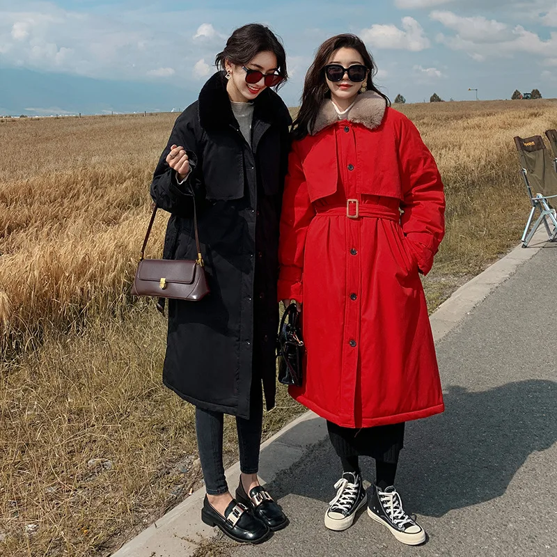 Women Cotton Overcoat Stand-up Collar Lambswool Tooling Coats 2021 New Fashion Temperament Female Parkas Tide Plus Velvet Jacket