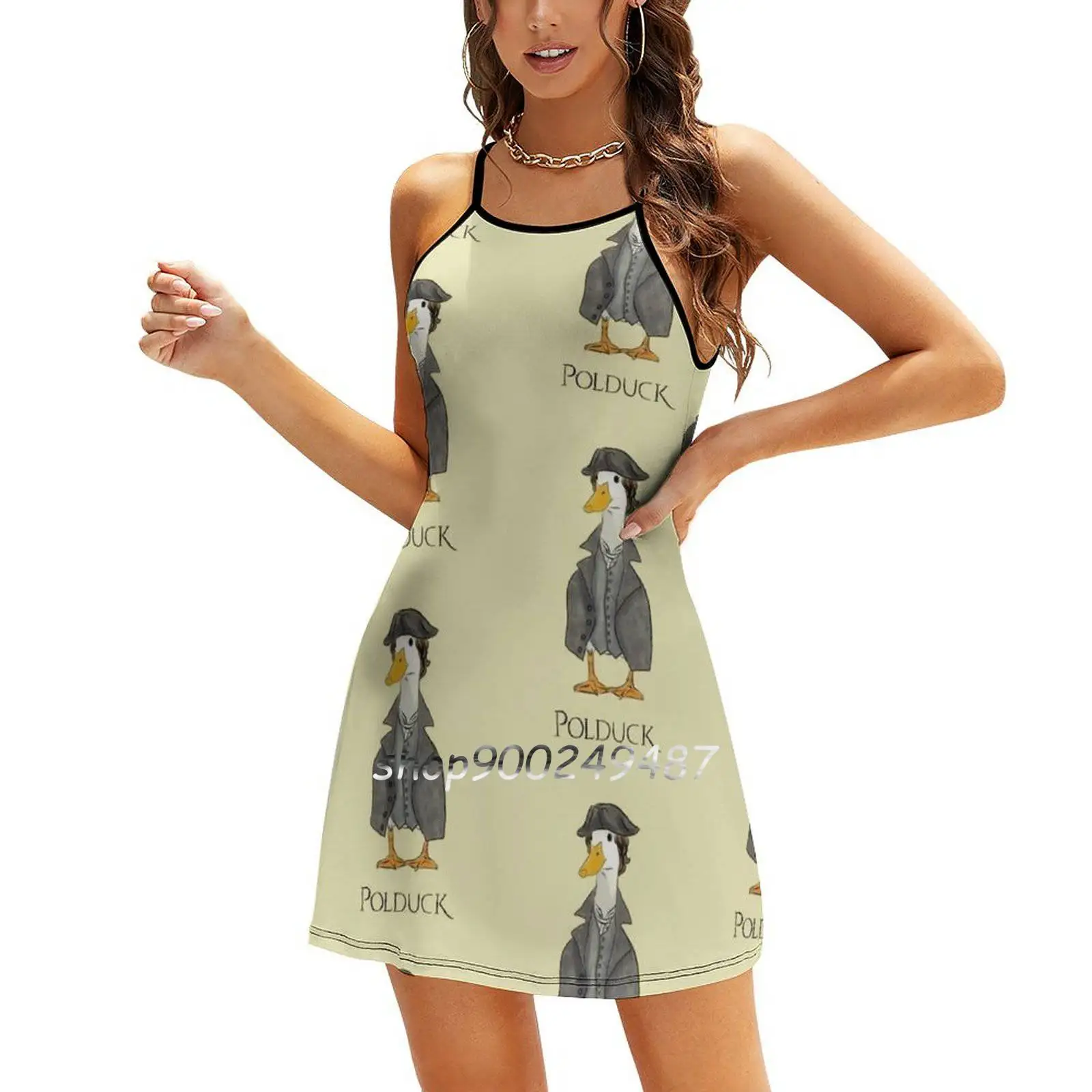 Polduck Sweet Elegant Dress Women Korean Kawaii Square Collar Funny Silly Parody Poldark Duck Cute Bird Goose