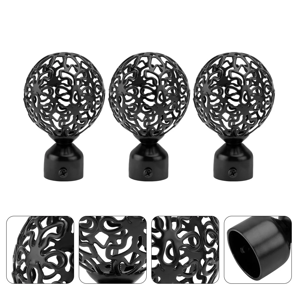 

3pcs Iron Art Decorative Hollow Durable Curtain Rod Ends Curtain Rod Finals for Dorm Office Home