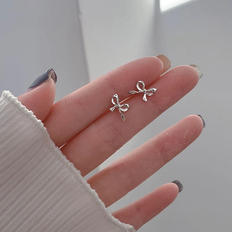 Серебряные серьги для женщин с бантом в классическом стиле ювелирные аксессуары