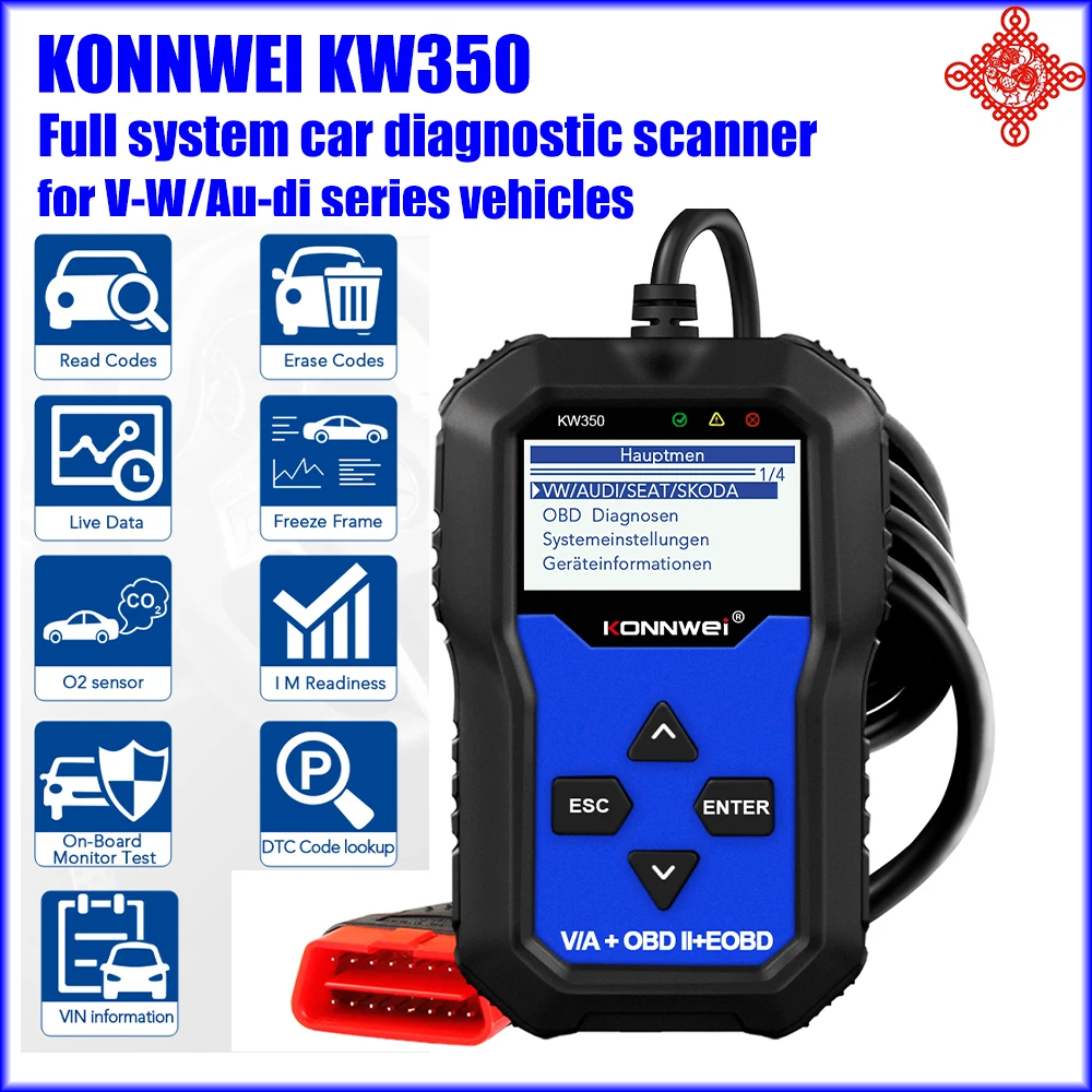 

Original KONNWEI KW350 Full System OBD2 Diagnostic Scanner for Car VA-G V-W Au-di ABS Airbag Reset Oil Service Light EPB
