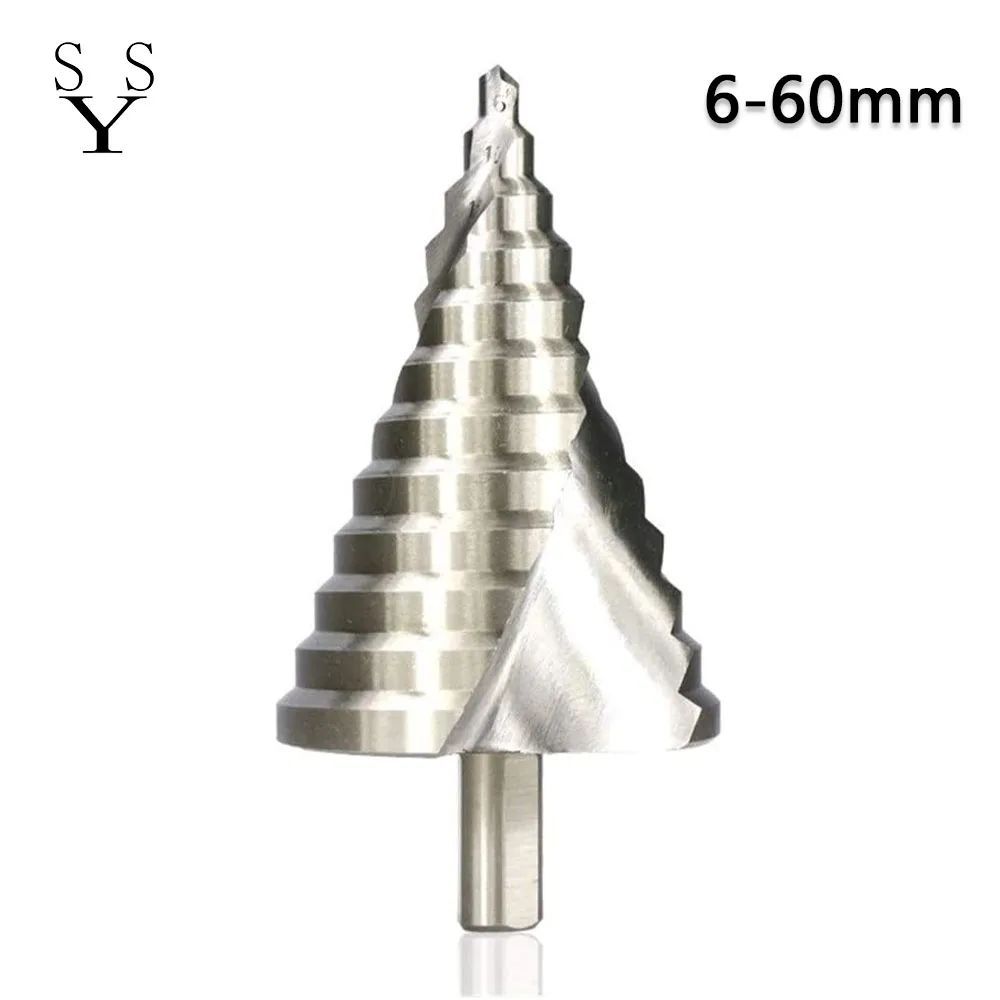 

1pc 6-60mm Step Drill Bit Spiral Groove Wood Metal Hole Cutter HSS Round Shank Step Cone Drill Bit