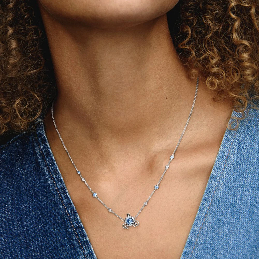 Pandora 925 Sterling Silver Pumpkin Collier Necklace for Women Fashion Jewelry Birthday Gift