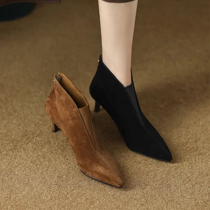 Ботильоны FHANCHU из нубука женские ботинки на высоком каблуке обувь осень/зиму с