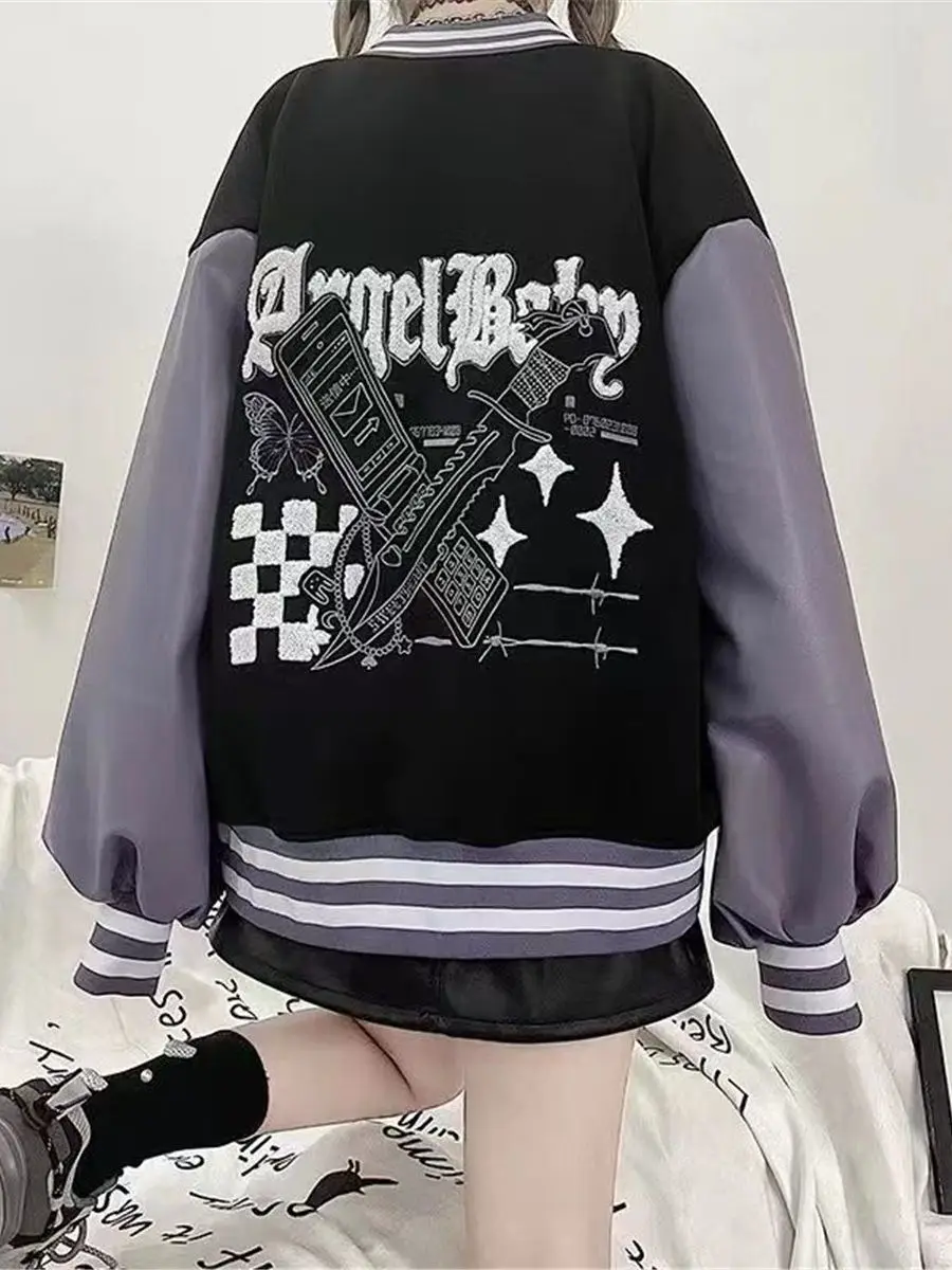 

Cool Patchwork Hoodie Women Zip Up Black Harajuku Punk Jacket Japan Kawaii Hoodie Casual Pullovers Tops Gothic Oversize Hoodies