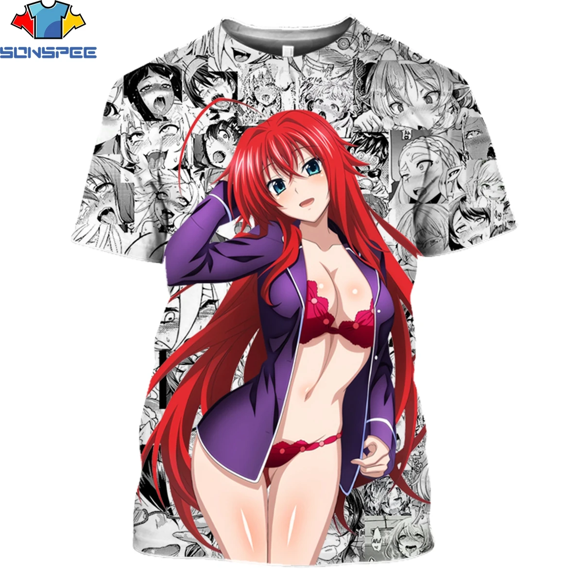 

SONSPEE High School DxD T-Shirt Anime Plaid Shirt Hentai 3D Print Summer Men Women Shirt Sexy Girl Rias Tees Otaku Man Clothing