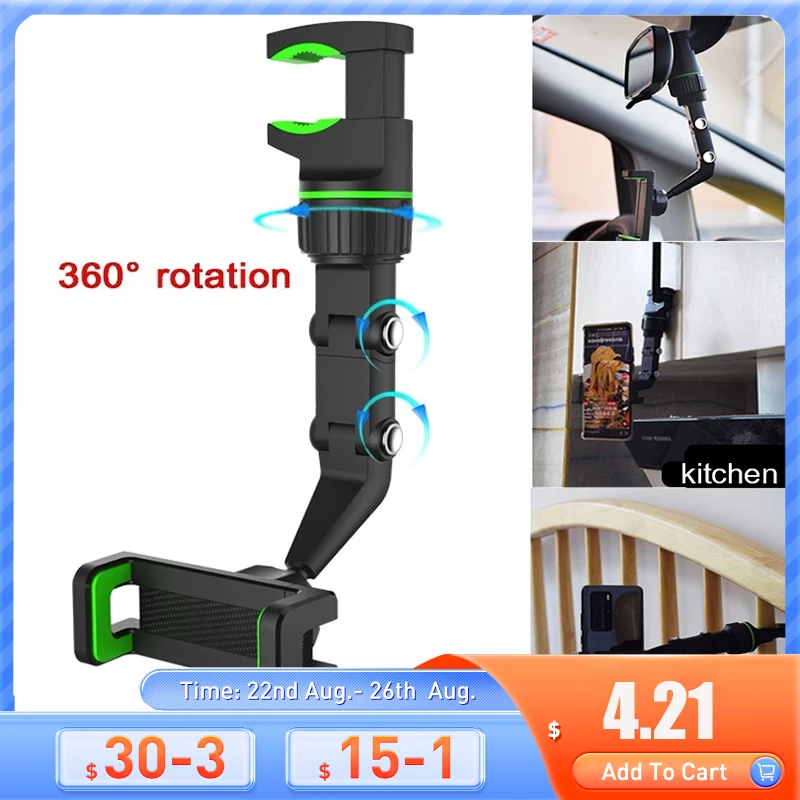 360 Degree Rotatable Multifunctional Cell Phone Holder for Car Telephone Mount Auto Rearview Mirror Phone Support Stand in Car