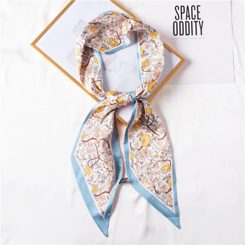 

Spring Striped Scarf Foulard Bandana Women Small Neckerchief Real Silk Hair Band Neck Scarves Female Tie New 2022