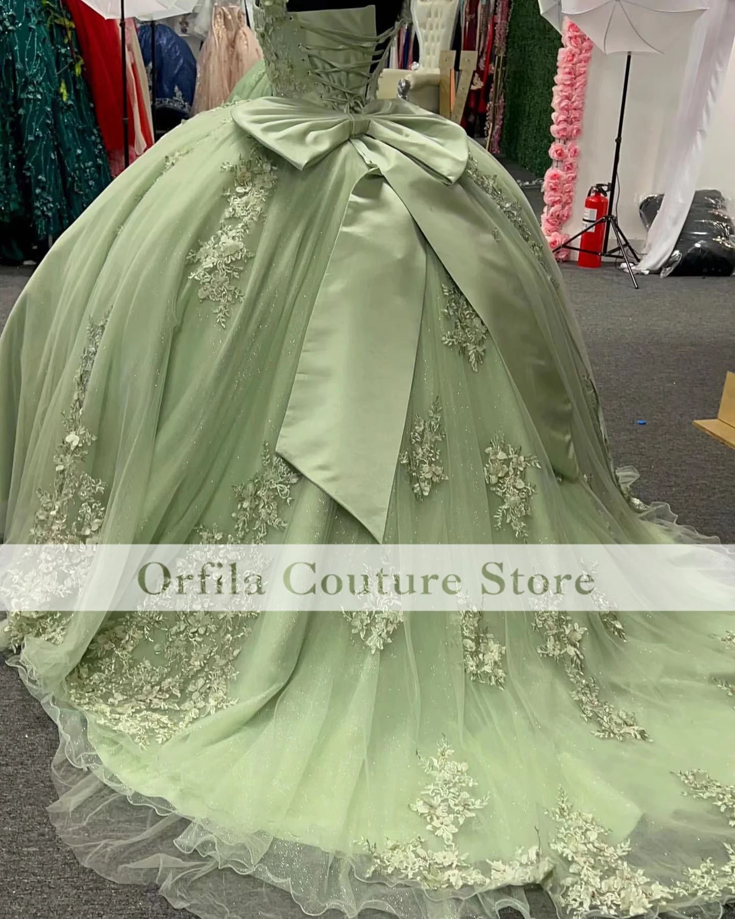 Фото Элегантные зеленые платья Quinceanera с цветочной аппликацией и вырезом в форме сердца Sweet 16 XV, платья de 15 años, индивидуальный размер №2