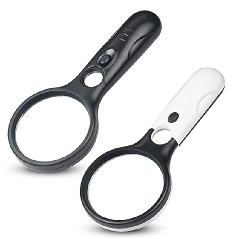

2Pc Magnifying Glass With Light-3X 45X Handheld Magnifier With 3 LED Light, High Clarity & Lightweight Magnifying Glass