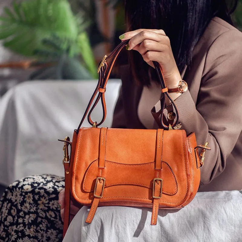 

Genuine Leather Ladies Hand Bag with Buckle Luxury Women's Stripe Shoulder Bags Female Vintage Flap Crossbody Messenger 2023