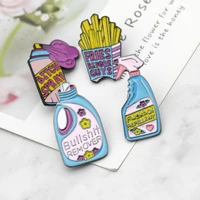 creative fun laundry liquid enamel brooches for women spray cleaning agent badge pins for backpacks stranger things jewelry