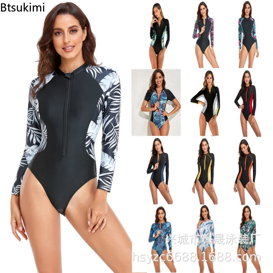 

New Women's Swimwear Separate Surfing Suit Women's Fast Drying Sun Proof Long Sleeve Stripe Large Fashion Swimwear Diving Suit