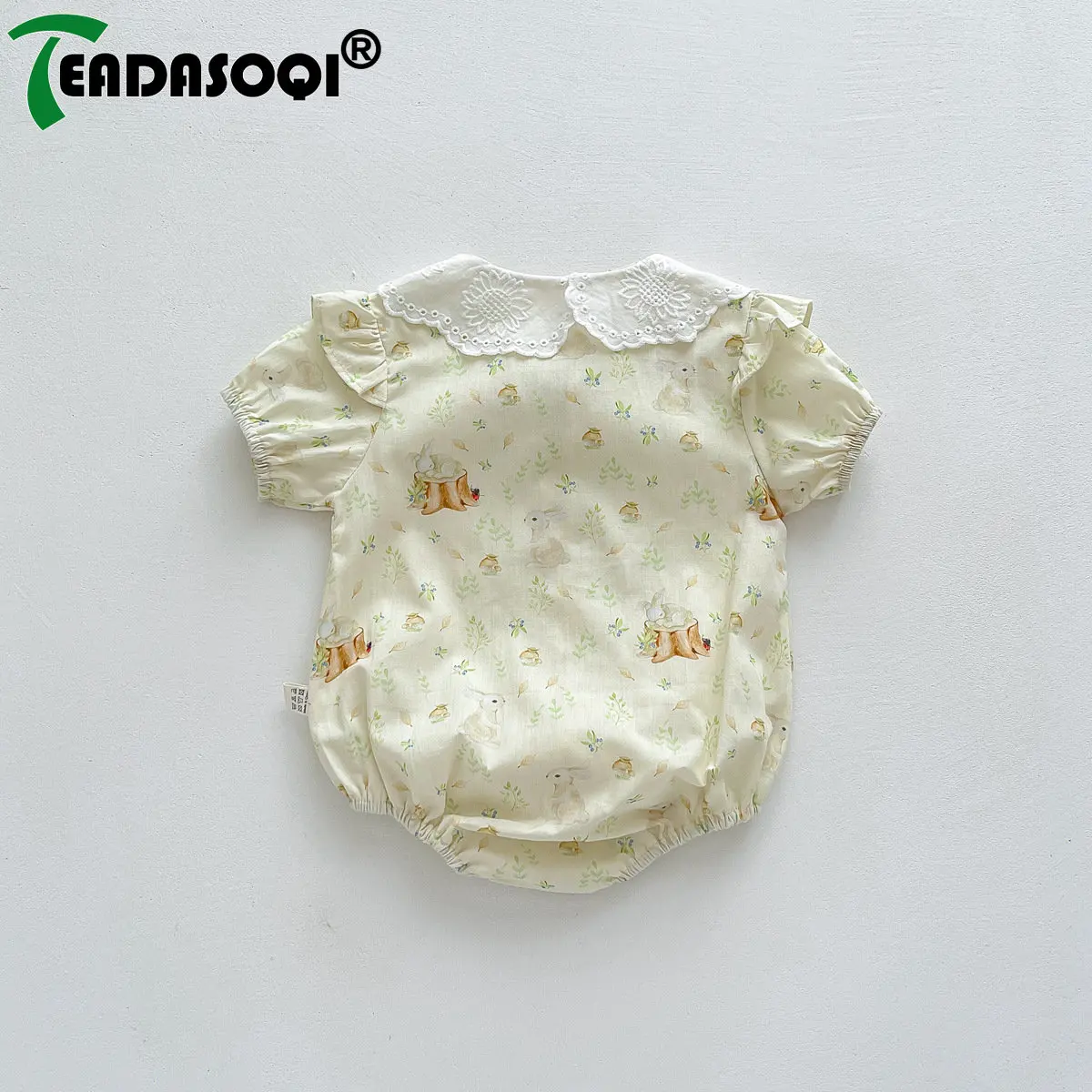 

Collar Outdoor Clothes Cute Bunny-printed Lacing Bodysuit for Newborn Baby Girls: Infant Kids Thin Short Sleeve Peter Pan
