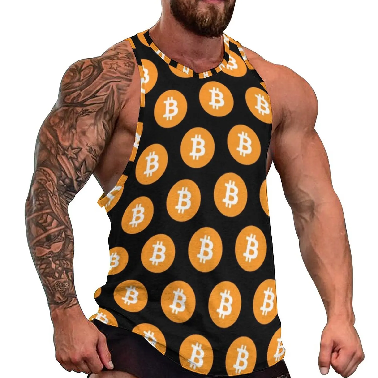 

Gold Coin Print Summer Tank Top Cryptocurrency Modern Training Tops Males Design Muscle Sleeveless Vests Big Size 4XL 5XL