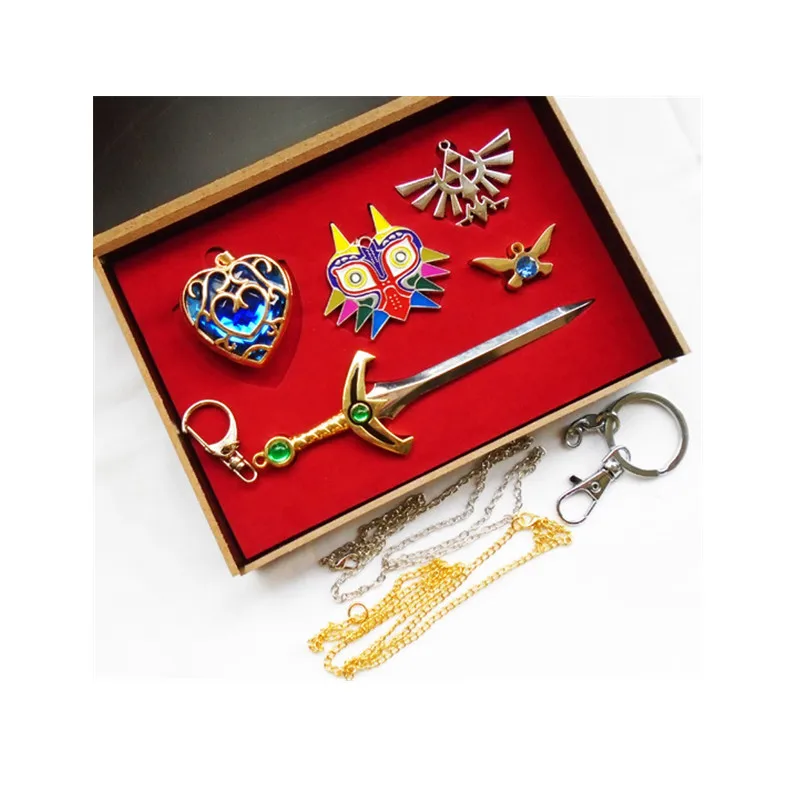 

5Pcs/Set The Legend of Zelda Anime Keychain Accessories Necklace Pendant Fashion Gift Box Halloween Cosplay Props