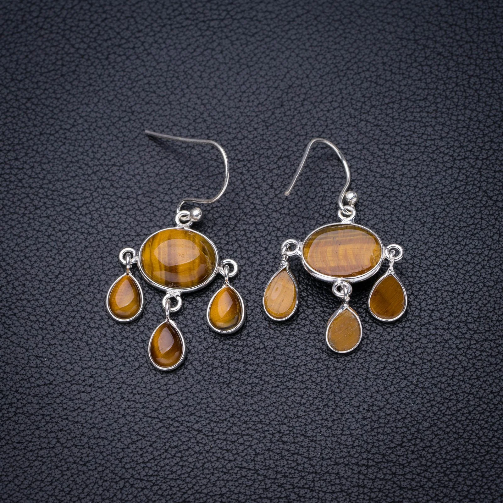 

StarGems Natural Tiger's Eye Handmade 925 Sterling Silver Earrings 1.5" E6548