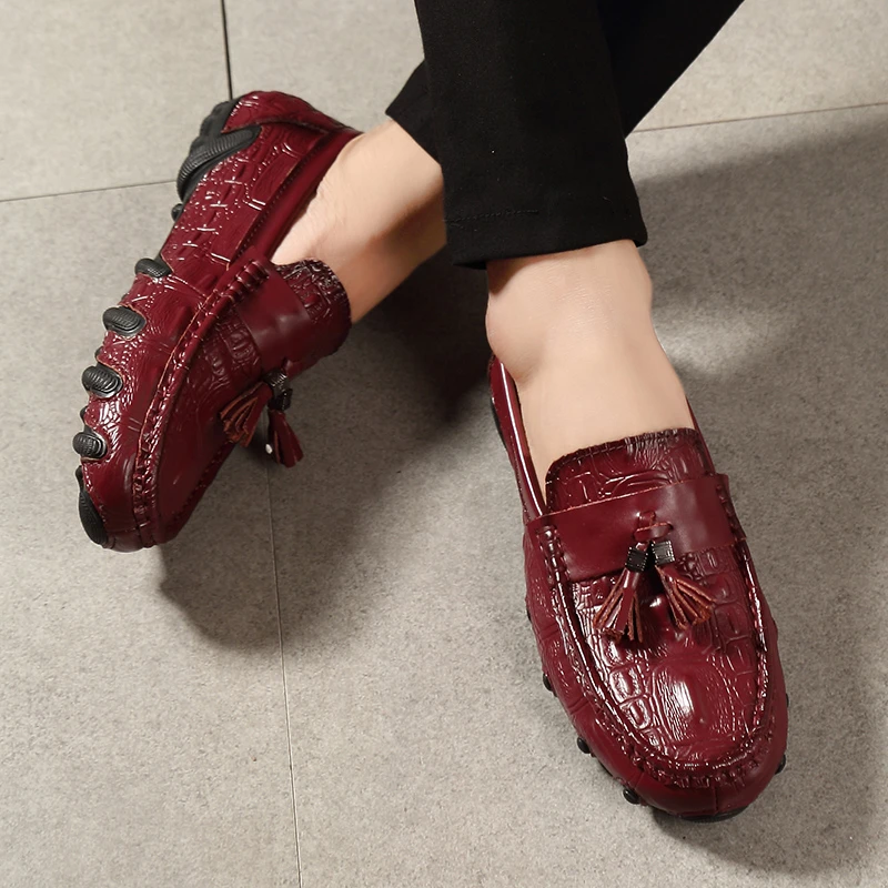 

Misalwa Leather Men Loafers Men Tassel / Buckle Slip-on Moccasins Crocodile Style Slip On Flats Big Size 38-47 Dropshipping