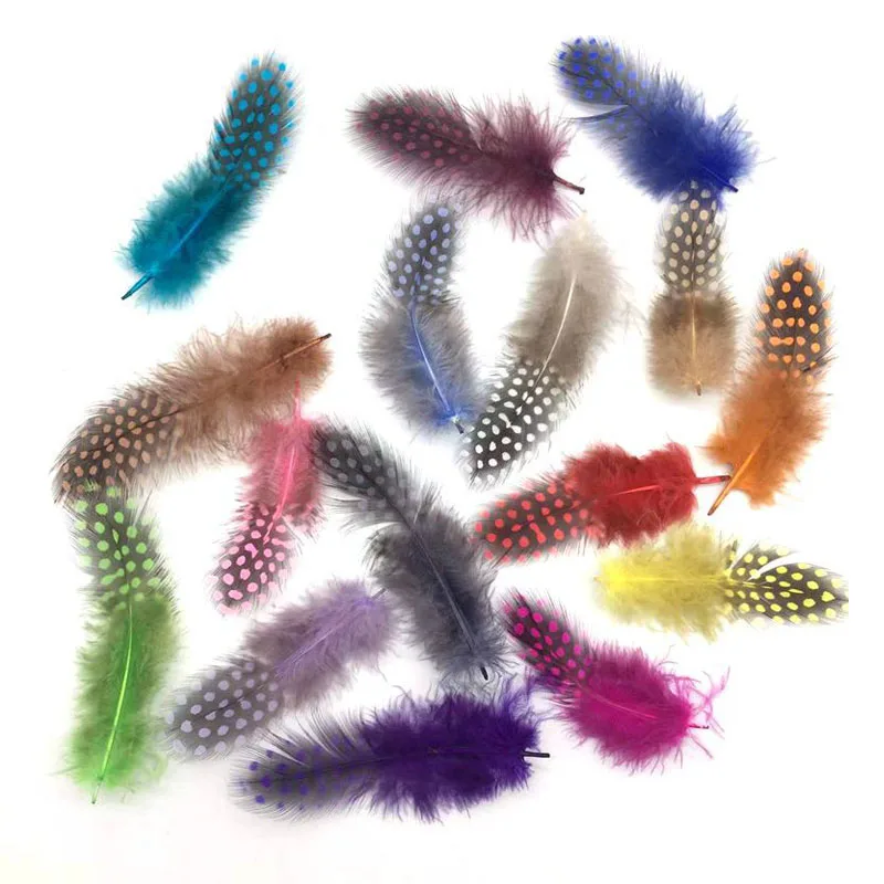 

50Pcs Guinea Fowl Pheasant Natural Feathers Spotted Loose Crafts With White Dots Plume Decor DIY Home Apparel Sewing Supplies
