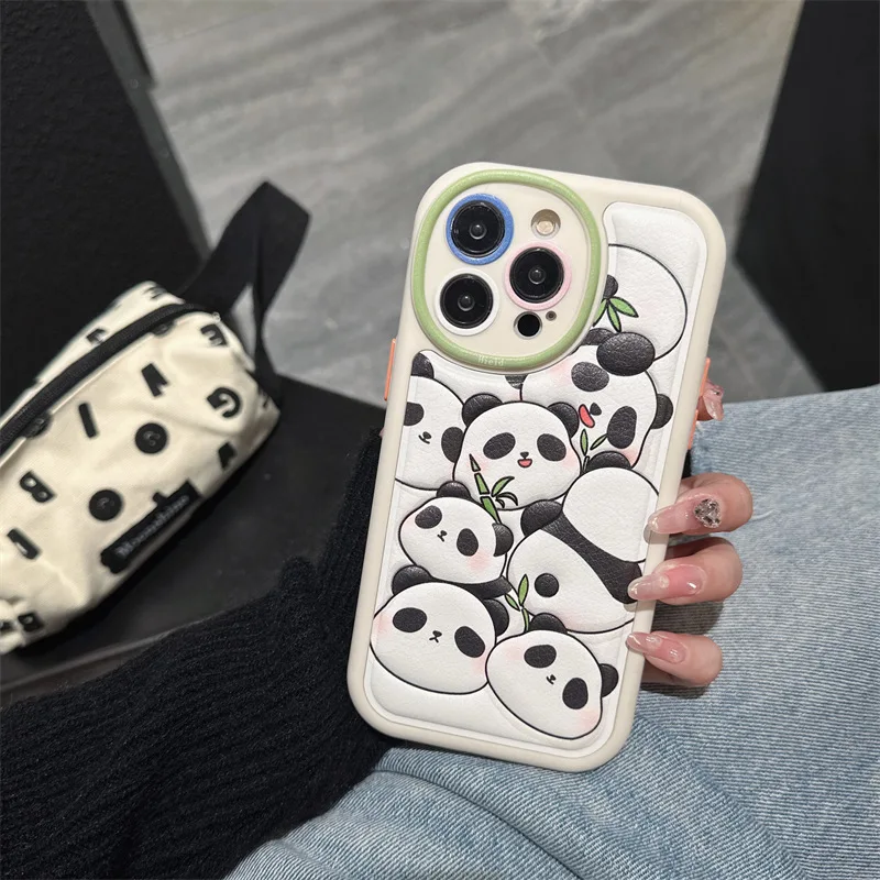 

Leather Grain Cartoon Cute Panda Phone Case Cover for IPhone 14 Plus 11 12 13 14 Pro Max Shockproof Cases for IPhone 14 Case