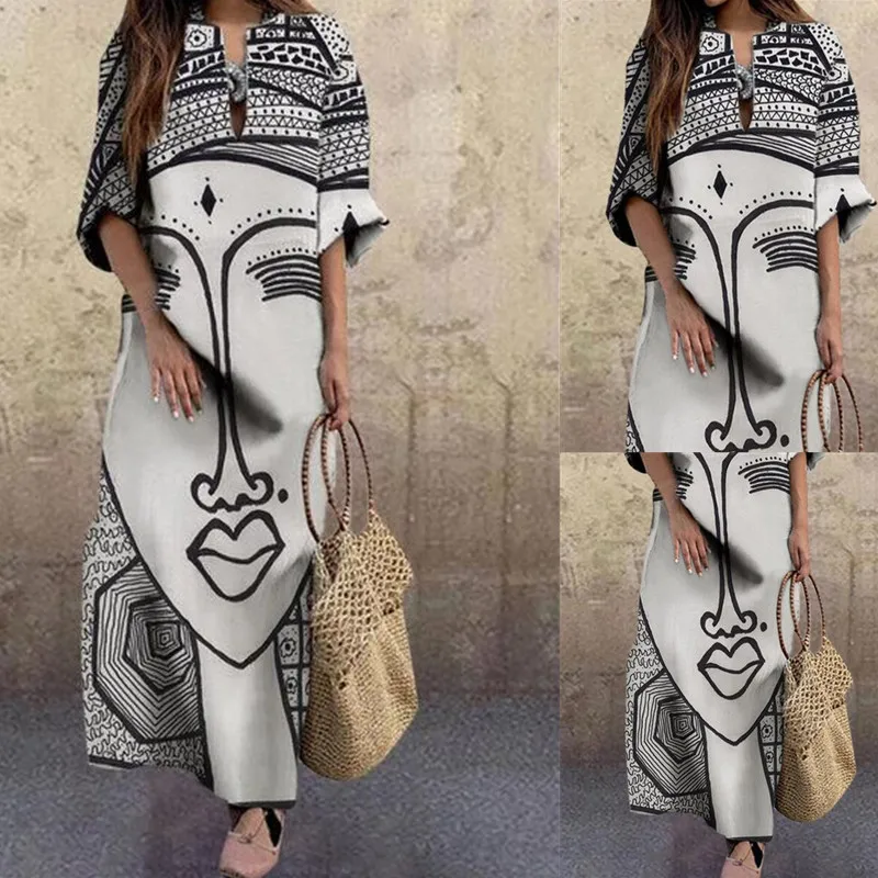 

2022 autumn new women's fashion face print plus size dress