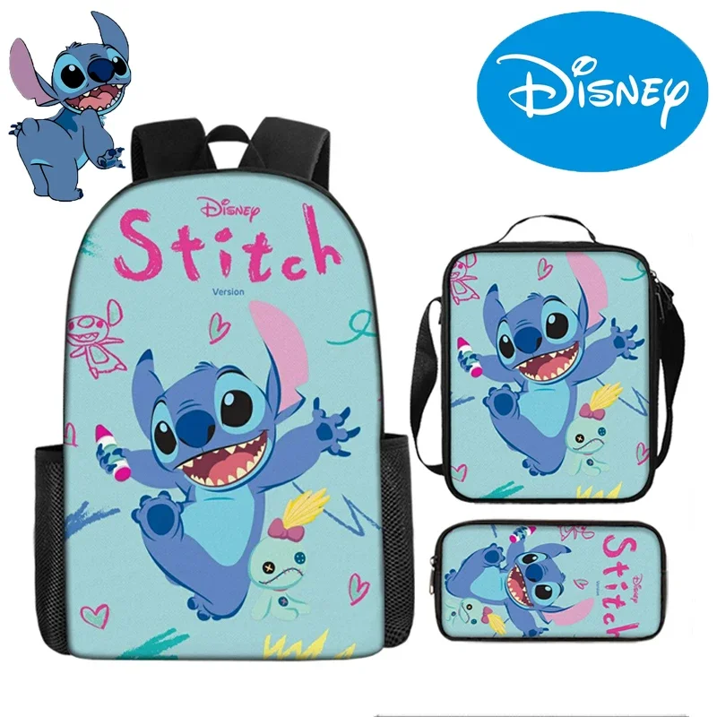 

Disney Stitch Cute Practical Three-piece Cartoon Lilo & Stitch Cartoon Large Capacity Fashion Satchel Bag Lunch Bag Pen Bag