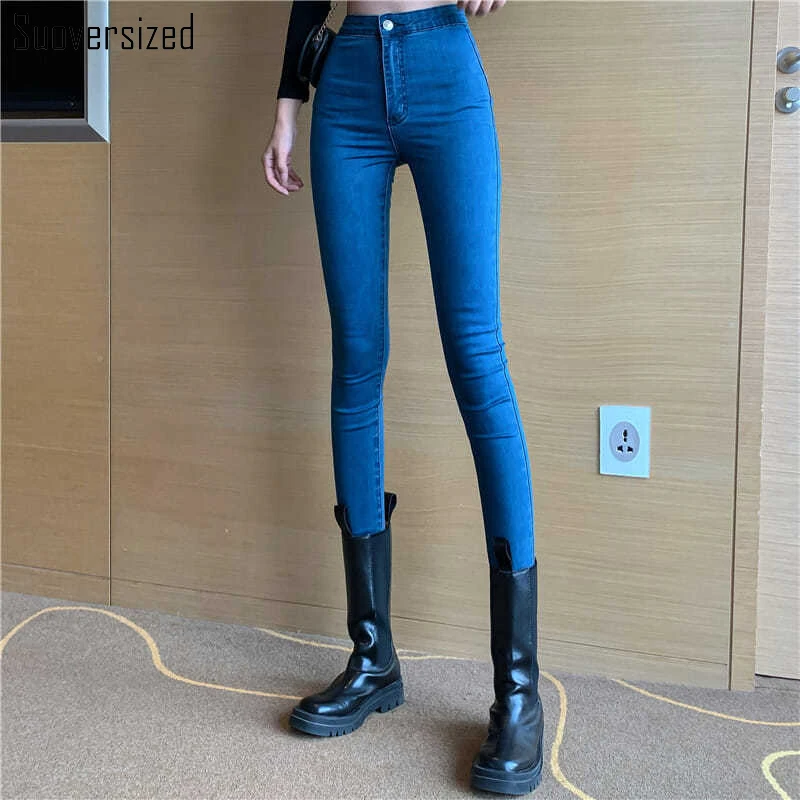 

Sexy Skinny Pencil Jeans Women Streetwear Ankle-Length High Waist Slim Denim Pants Solid Classic Casual Thin Chic Cowboy Trouser