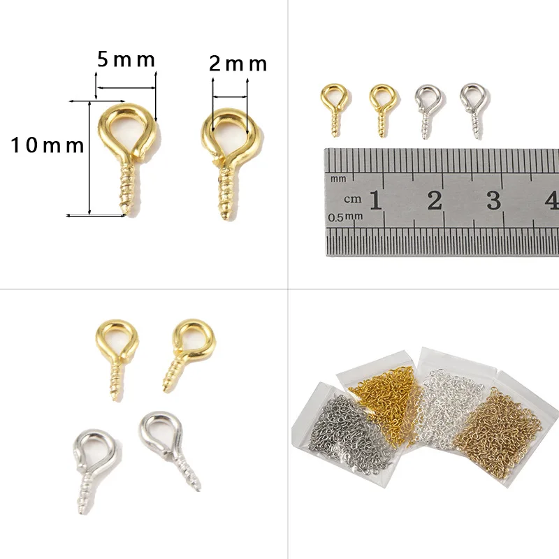 300Pcs Small Tiny Mini Eye Pins Eyepins Hooks Eyelets Screw Threaded Stainless Steel Clasps Hook Jewelry Findings For Making DIY