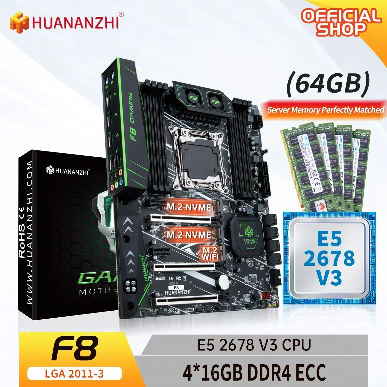 Материнская плата HUANANZHI X99 F8 LGA 2011-3 XEON с комбинированным комплектом памяти Intel E5 2678