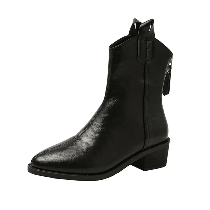 Женские ботильоны на массивном каблуке с острым носком элегантная кожаная обувь
