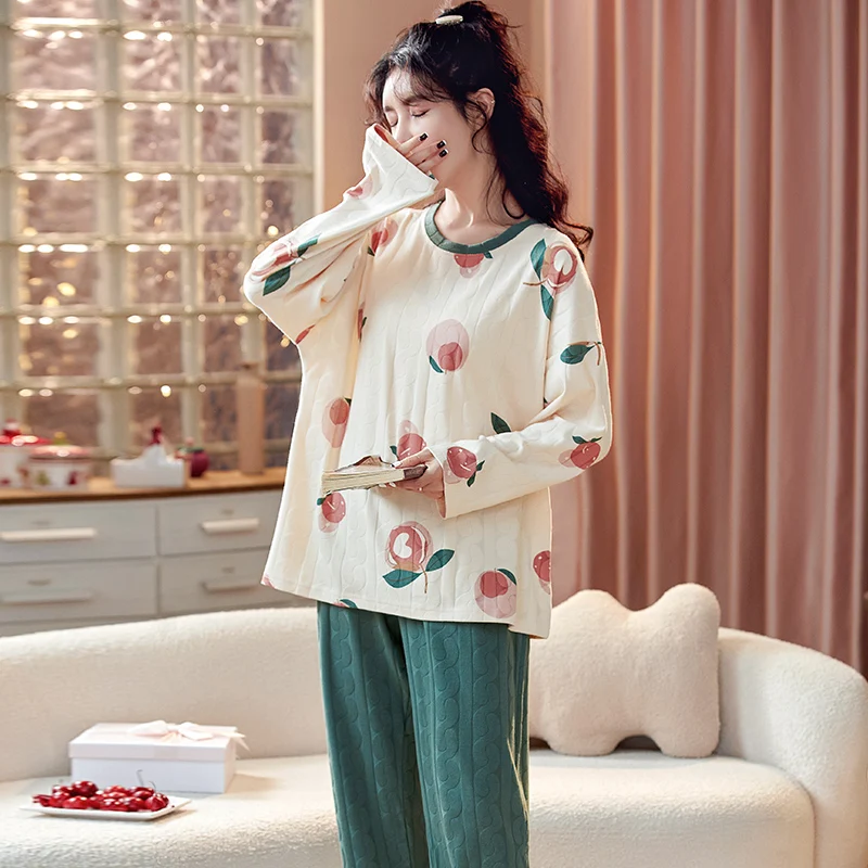 

Sets Home Bust Pijama Sleepwear Nightie Cotton Women's Pajama Clothes Spring Pullover Pajamas Female Women's Pyjamas 5XL Large