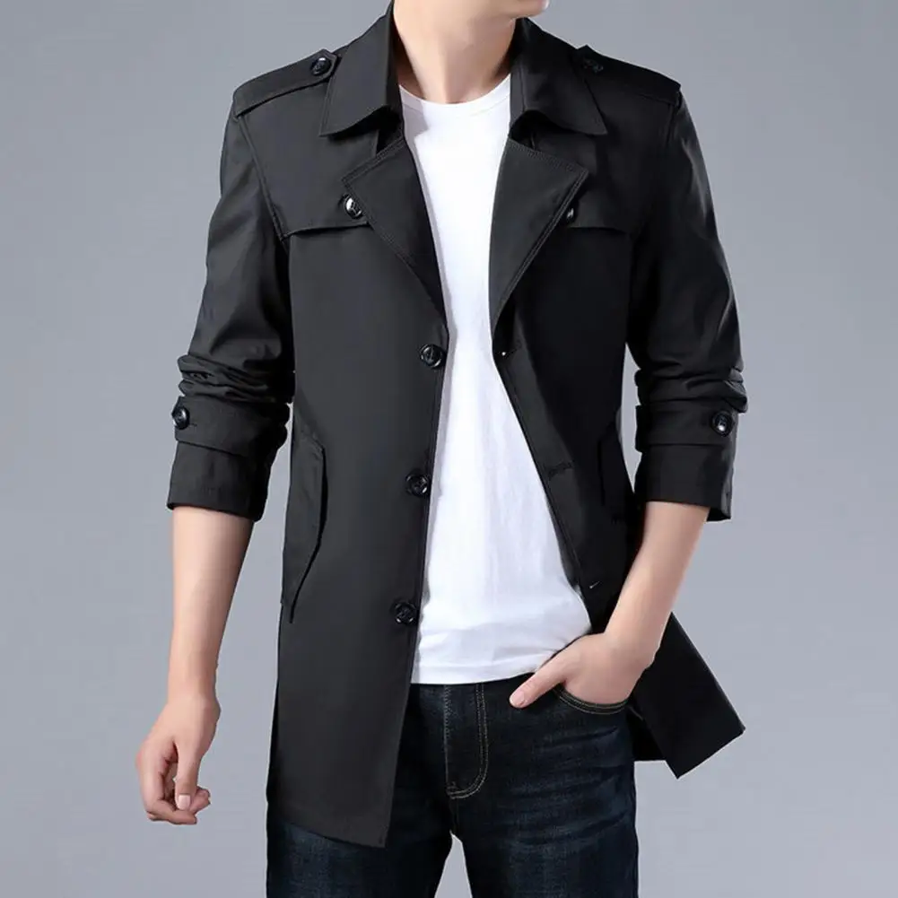 

Popular Men Windbreaker Mid-length Lapel Warm Winter Men Solid Jacket Coat Mid-Length Windbreaker Casual Overcoat Anti-freeze