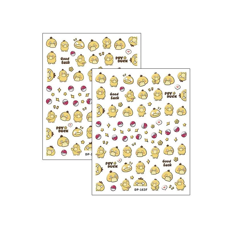 Фото Наклейки для ногтей Psyduck: милые мультяшные 3D-стикеры с рельефным изображением персонажей Pokémon, аниме-тематика, креативный дизайн, самоклеящиеся. №4