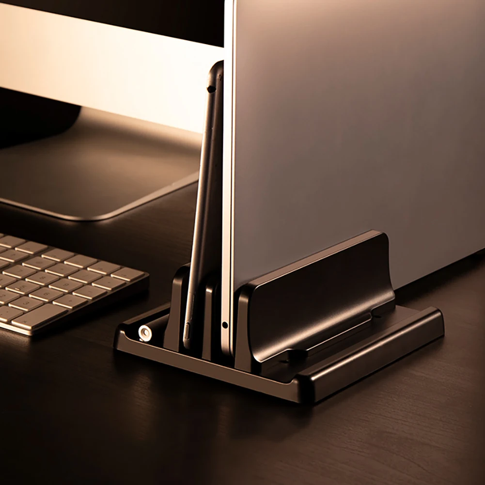 

Vertical Laptop Stand Holder Adjustable Desktop Notebook Dock Space-Saving 3 In 1 Tablet Holder Stand Notebook Storage Rack